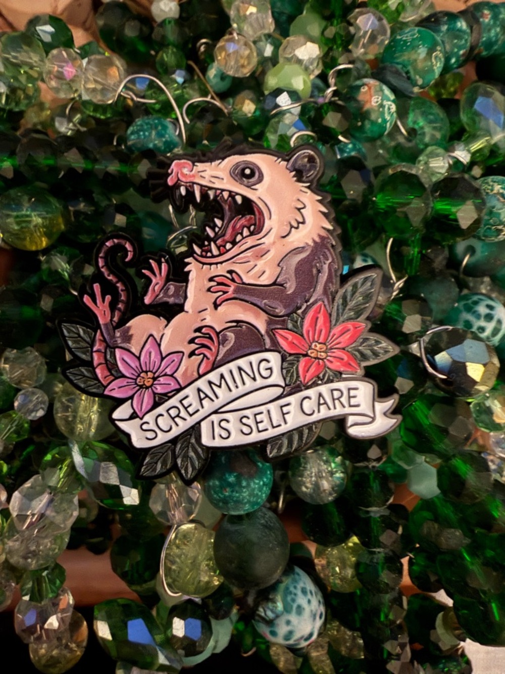 Opossum enamel pin